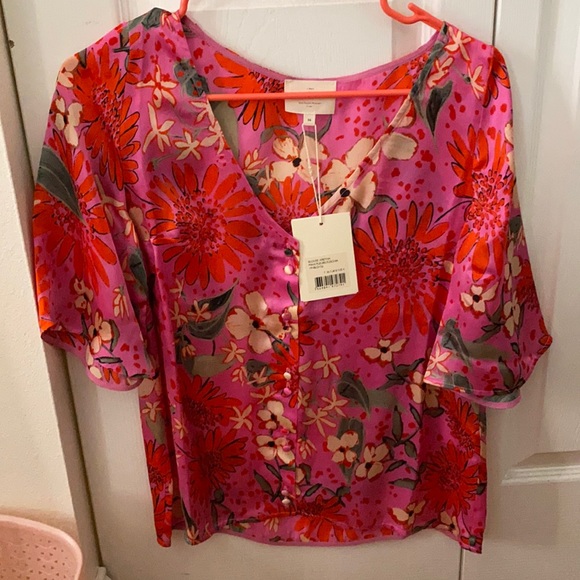 Sezane Tops - NWT Sezane 100%Silk Pink Floral Blouse